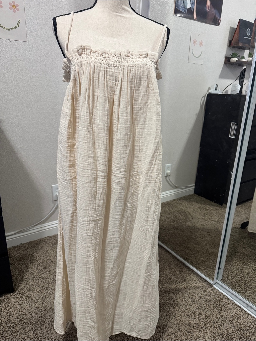 H&M Cream Gathered Waist Maxi Skirt